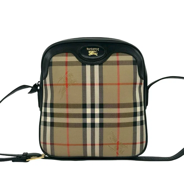 Burberry Check Canvas Leather Shoulder Bag in Beige Canvas from LuxUness