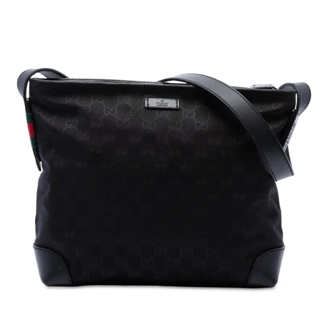 Black Gucci GG Canvas Web Crossbody in Black Canvas from Designer Revival
