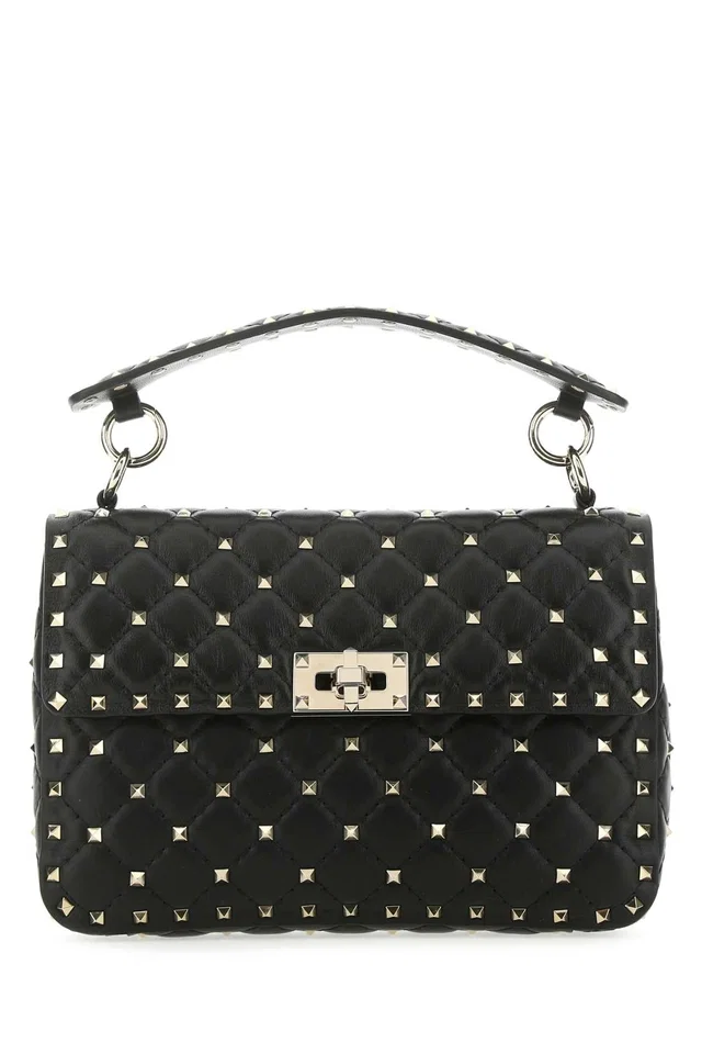 Valentino Garavani Quilted Stud-Embellished Shoulder Bag — Black in Black Leather from HEWI