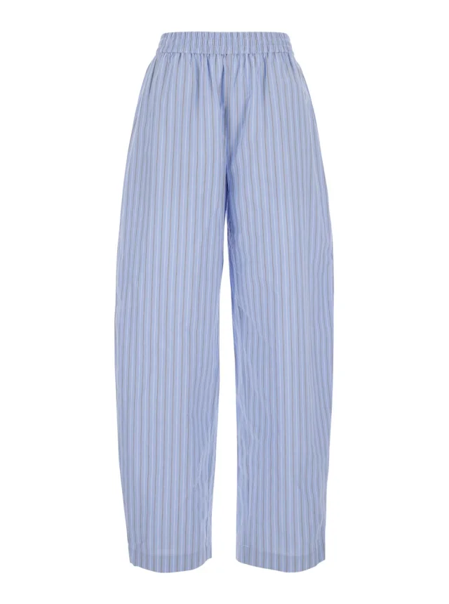 Rotate Blue Pants with Elastic Waist and Striped Design in Cotton Poplin for Women in 100% Biologic Cotton from Gaudenzi Boutique, photo 1 of 1