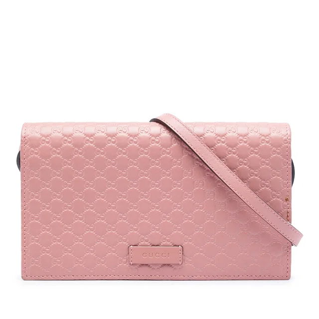 Pink Gucci Microguccissima Wallet on Strap Crossbody Bag in Pink Leather from Designer Revival