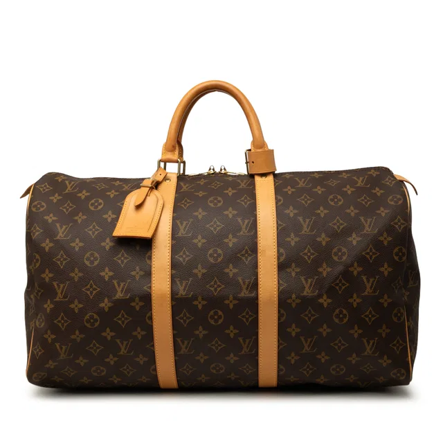 Brown Louis Vuitton Monogram Keepall 50 Travel Bag in Brown Coated canvas from Designer Revival