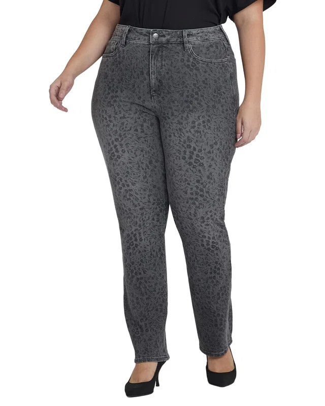 NYDJ Plus Marilyn High-Rise Grey Daniela Ditsy Straight Leg Jean, image 1 of 1 from Gilt