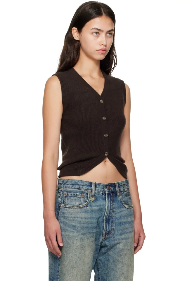 R13 Brown Ribbed Wrap Around Vest, photo 2 of 4 from SSENSE