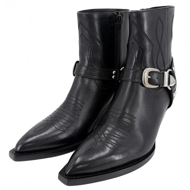 Celine Boots Moon Short Shoes Leather Black Silver 39 in Black Leather from The Reluxe