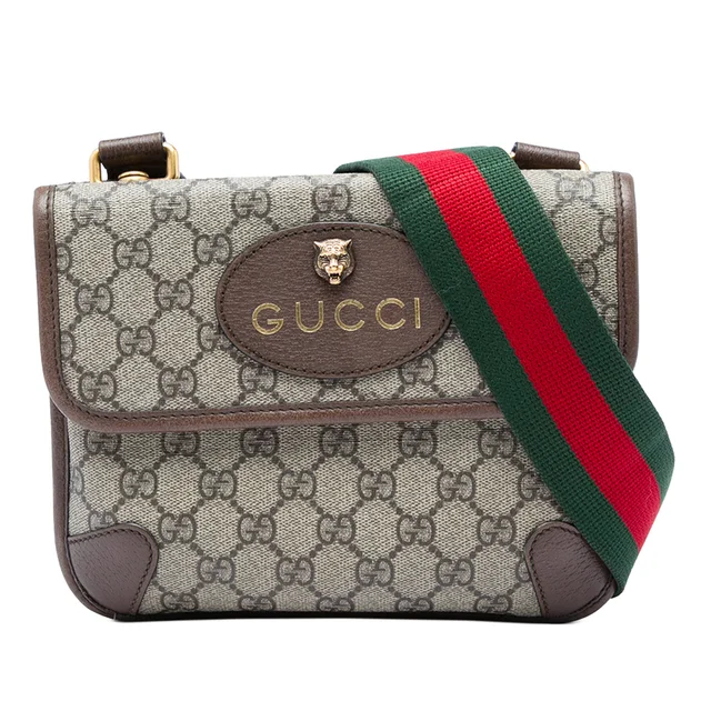 Gucci Small GG Supreme Web Neo Vintage Double Flap Messenger Bag from Designer Revival