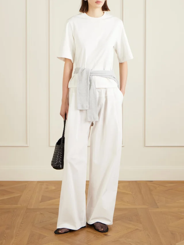 ST. AGNI Pleated cotton-blend wide-leg pants in White, photo 2 of 2 from NET-A-PORTER (Canada)