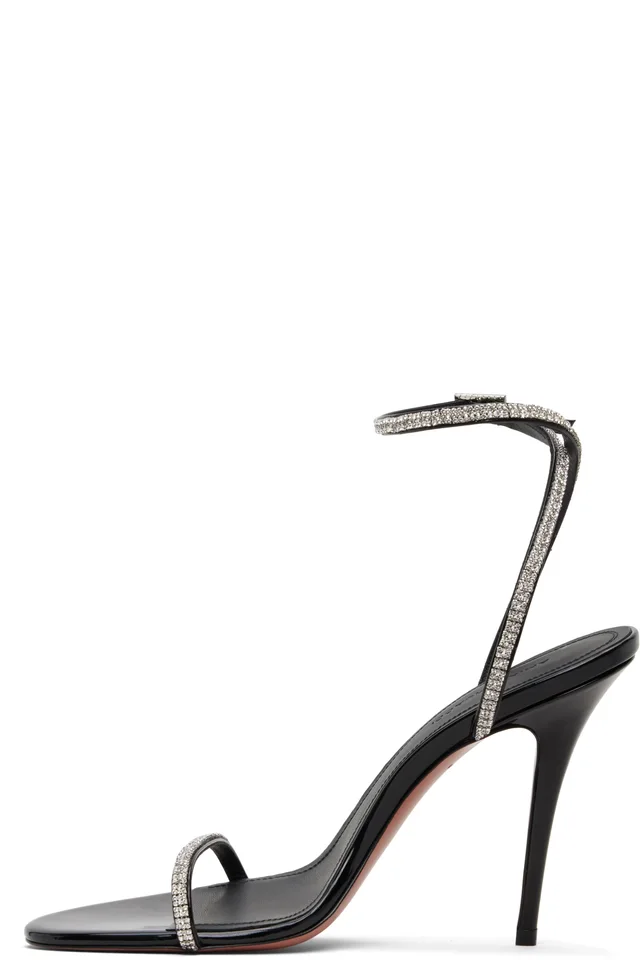 Amina Muaddi Black Diamante 105 Heeled Sandals, photo 3 of 5 from SSENSE
