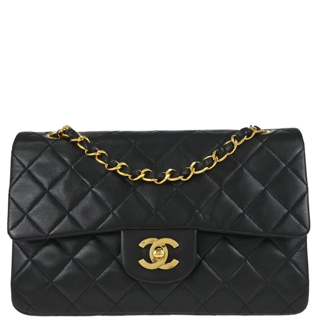 Chanel 1991-1994 Black Lambskin Small Classic Double Flap Shoulder Bag in Black Lambskin from AMORE Vintage Tokyo