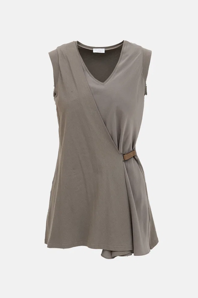 Brunello Cucinelli Draped Buckled V-Neck Top in Silk from VSP Consignment