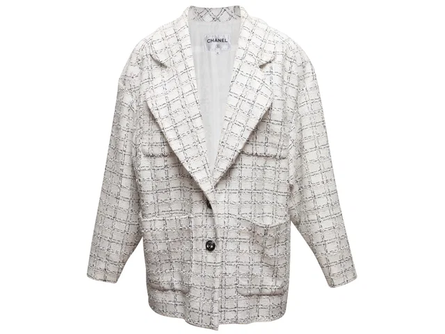 White & Black Chanel Checked Tweed Blazer Size FR 40 in Black Tweed from Designer Revival