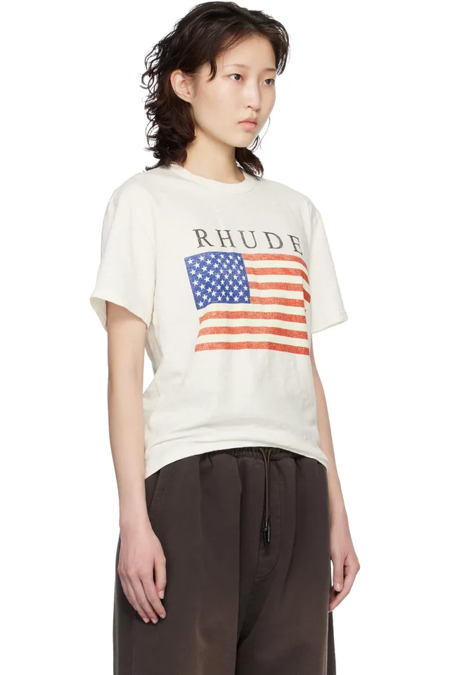 Rhude Off-White USA Flag Slub T-shirt, photo 2 of 4 from SSENSE
