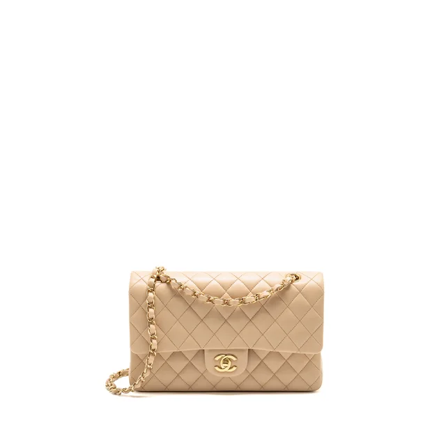 Chanel Medium Classic double Flap Bag Lambskin Beige GHW in Beige Lambskin from EMIER