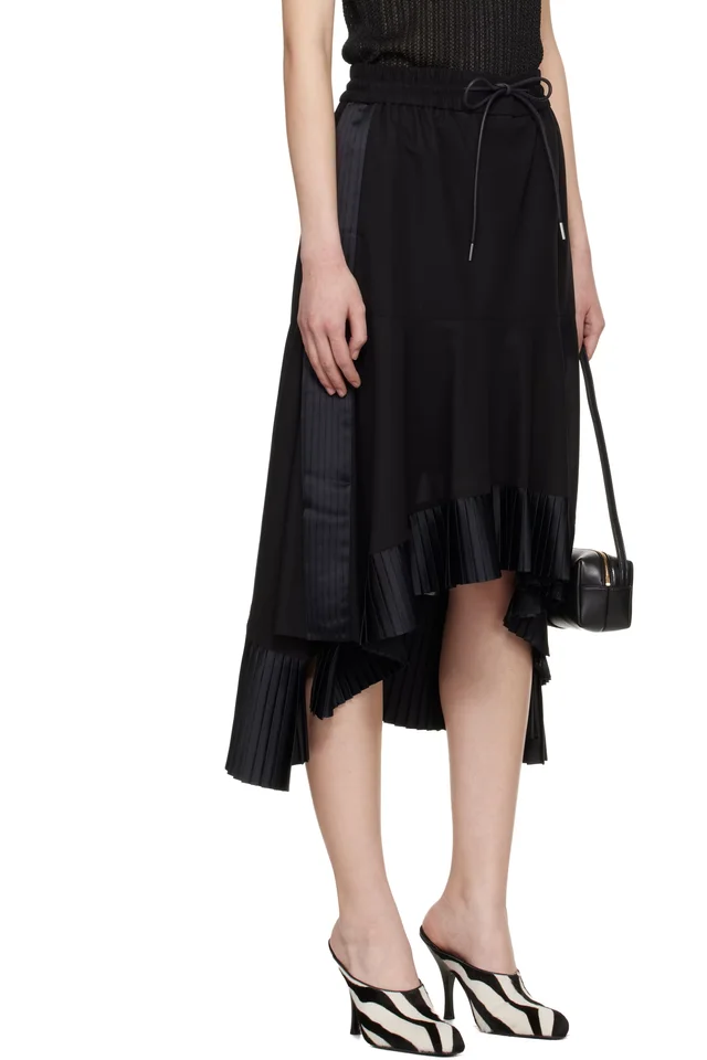 sacai Black Cotton Broadcloth Midi Skirt, photo 2 of 4 from SSENSE