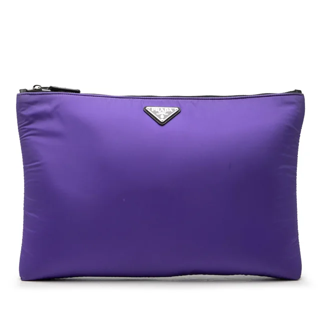 Purple Prada Tessuto Padded Zip Clutch in Purple Nylon from Designer Revival