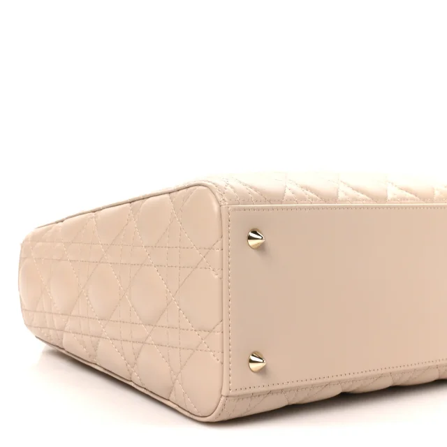 Cannage Medium Lady Dior Powder Beige in Beige Lambskin from FASHIONPHILE, photo 8 of 9