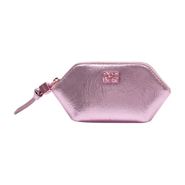 GANNI Crushed Metallic Coin Purse — Pink Polyurethane Purses in Pink from HEWI
