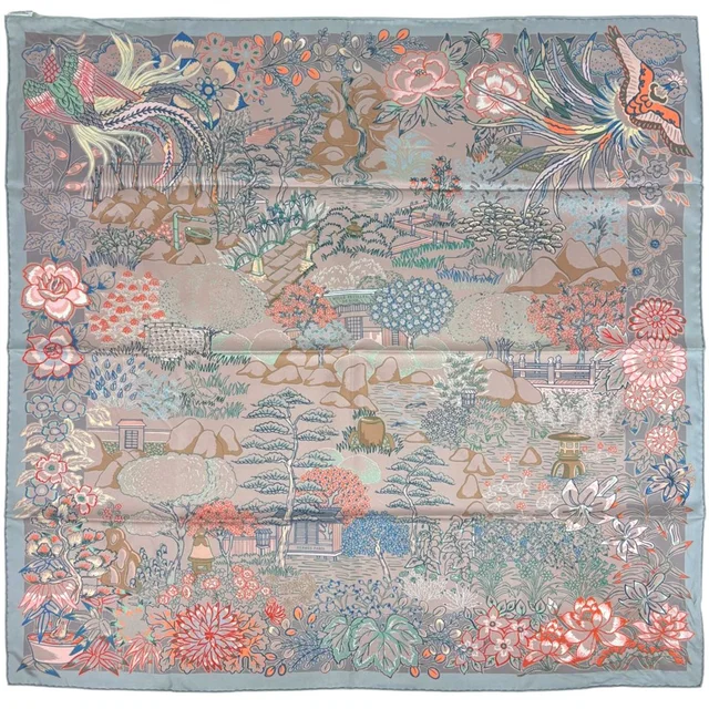 Hermès Carre 90 Mille Feuilles de Soie Scarf Feuille de Double Face Silk Gray in Grey Silk from The Reluxe