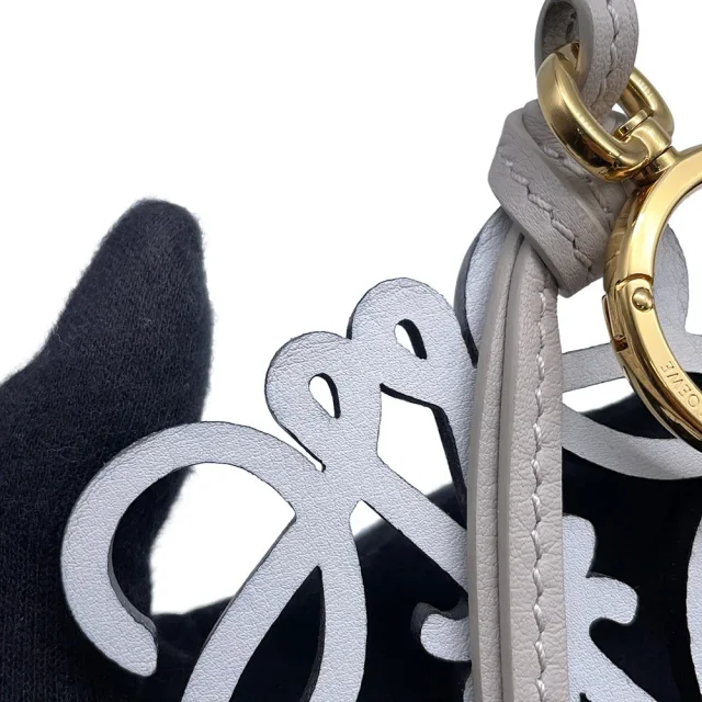 Loewe Anagram Bag Charm White/Light Blue/Gray Leather in White Leather from GALLERY RARE, photo 6 of 11