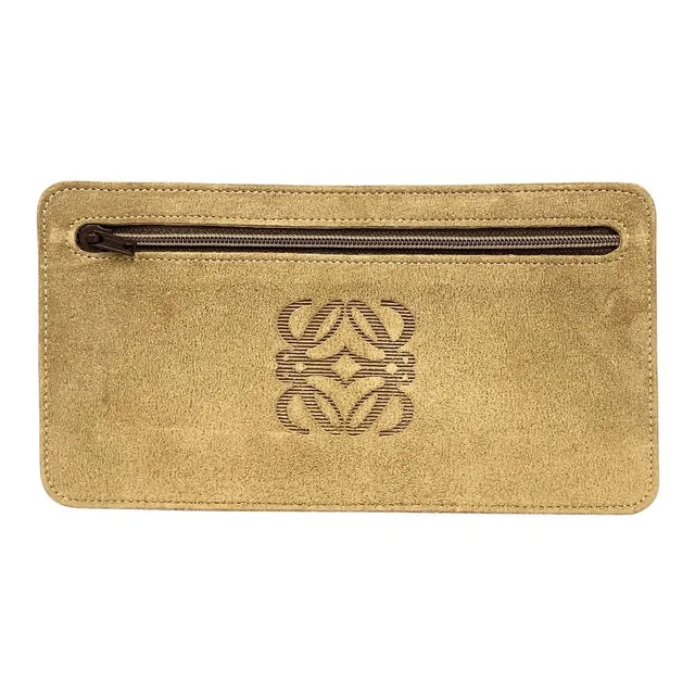 Loewe Wallet Case Flat Pouch Suede Leather Anagram Logo Vintage Beige in Beige Suede from The Reluxe
