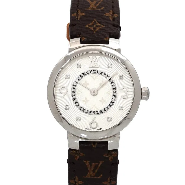 Louis Vuitton Tambour Slim Q12MG Silver Dial 8P Diamond Ladies Watch in Silver Leather from Luxury Promise
