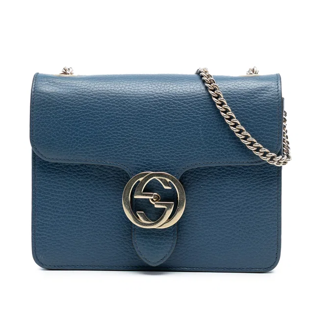 Blue Gucci Small Dollar Calfskin Interlocking G Crossbody in Blue Calfskin from Designer Revival