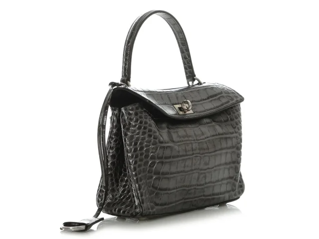 Balenciaga Mini Gunmetal Croc-Embossed Rodeo in Crocodile from Ann's Fabulous Finds, photo 5 of 9