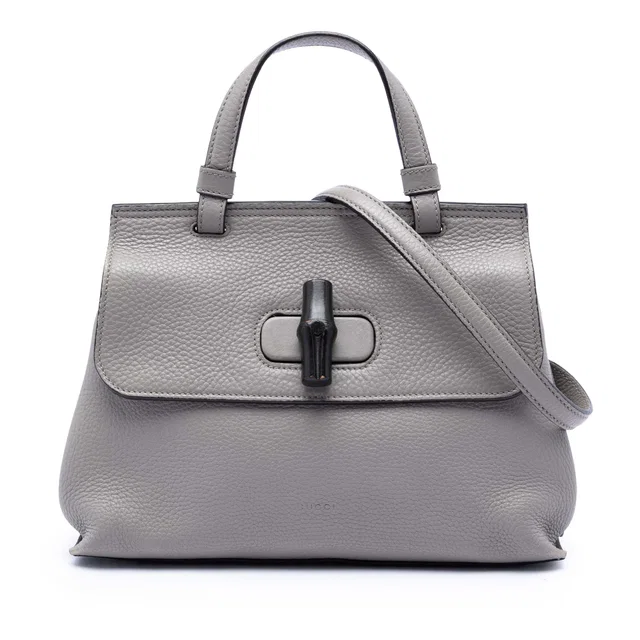 Gray Gucci Small Leather Bamboo Daily Satchel in Grey Leather from Designer Revival