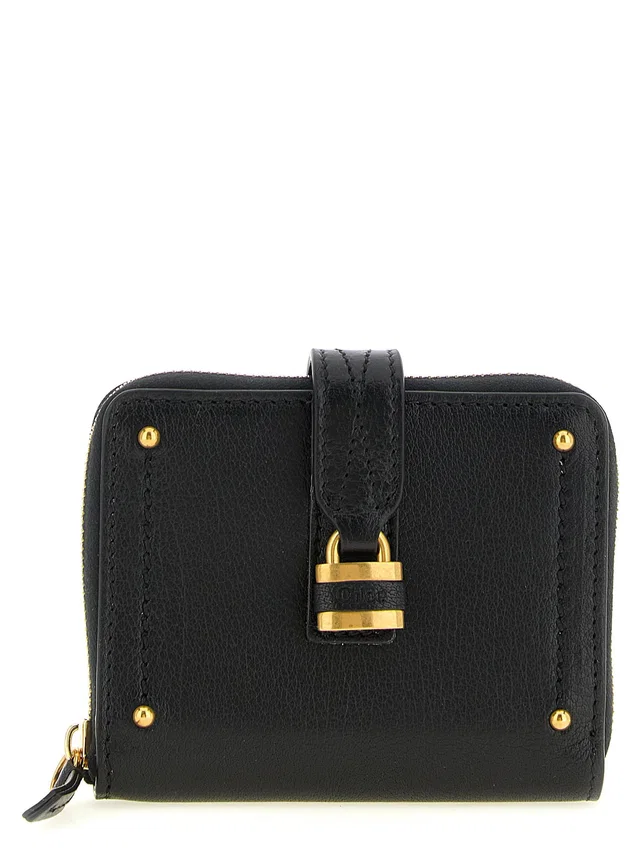 Chloé Gold Padlock-Embellished Leather Wallet — Black Garnet Buffalo in Black Leather from HEWI