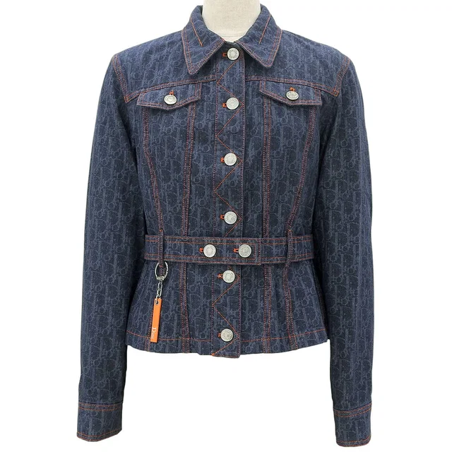 Dior Flightline Denim Logo Button Jacket #38 Indigo/Orange in Orange Denim from VINTAGE QOO TOKYO