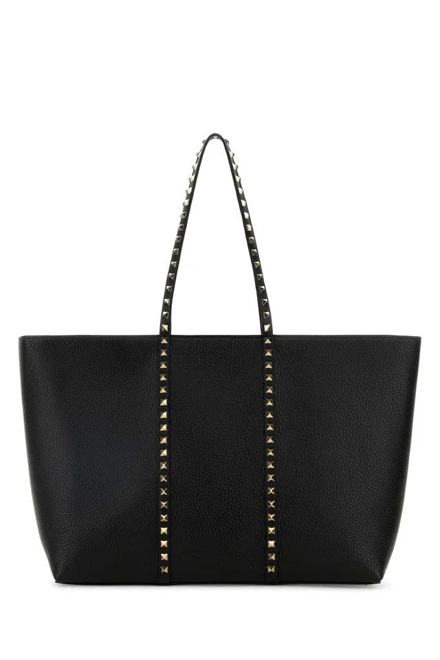 Valentino Garavani Pyramid Stud Tote Bag — Black in Black Calfskin from HEWI