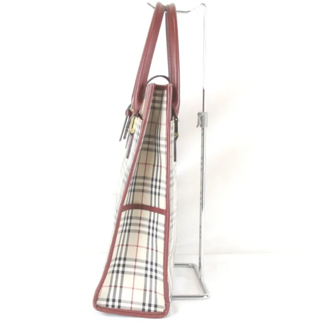 Burberry Check Canvas Leather Tote Bag in Red Canvas from LuxUness, photo 3 of 9