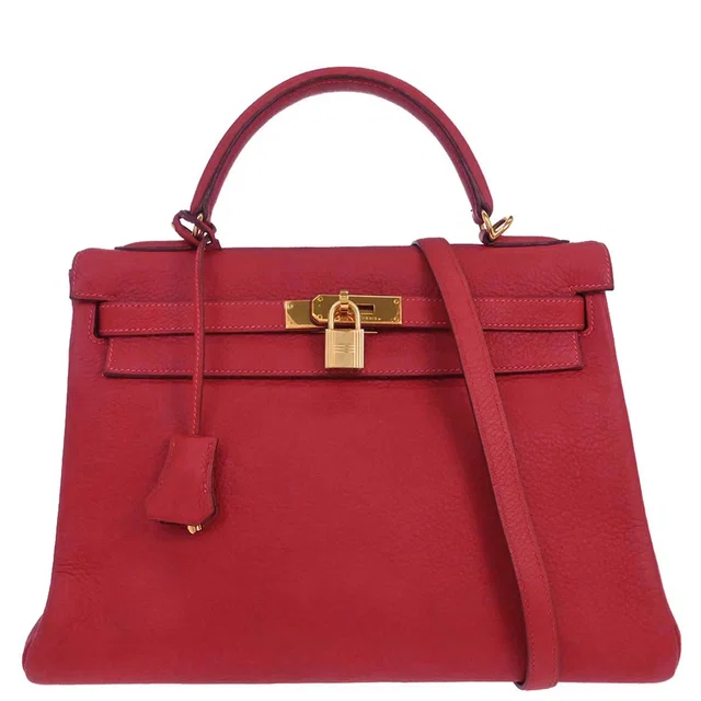 Hermès Rouge Vif Togo Kelly 32 Retourne 2way Shoulder Handbag in Red Togo leather from AMORE Vintage Tokyo