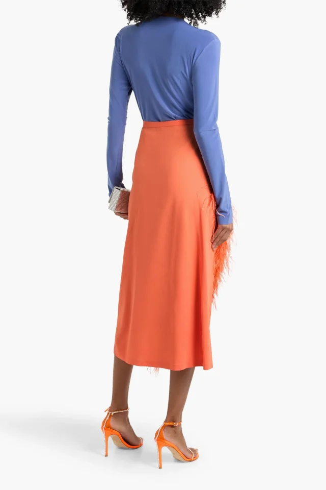 Lapointe Feather-Trimmed Crepe Midi Skirt, photo 3 of 4 from THE OUTNET