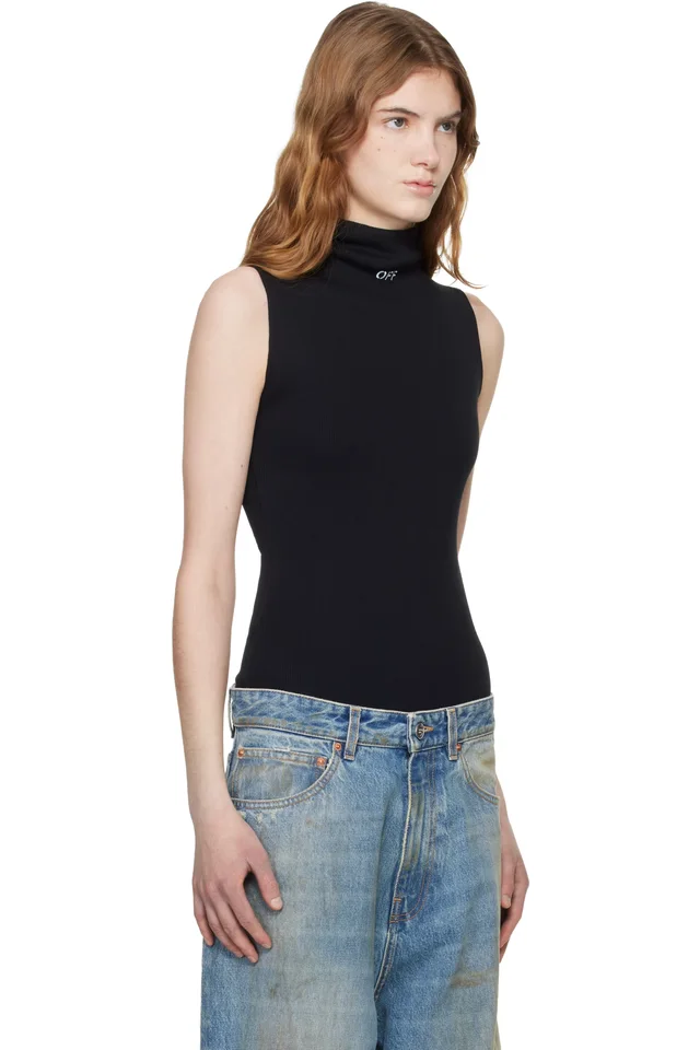 Off-White Black 'OFF' Stamp Rib Bodysuit, photo 2 of 5 from SSENSE