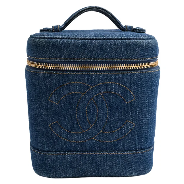 Chanel Denim CC mark stitch vanity bag, circa 1997, indigo in Denim from VINTAGE QOO TOKYO