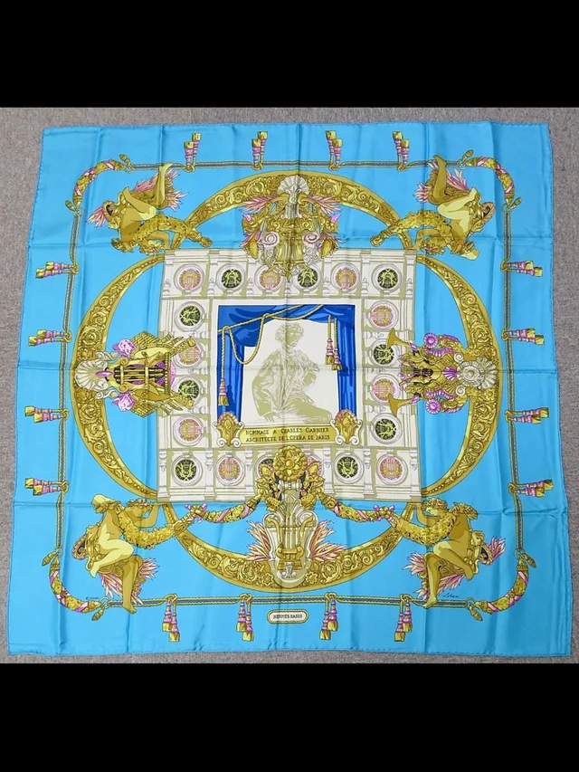Hermès Turquoise Silk Scarf With Gold Baroque Motifs in blue|gold Silk from Poshmark