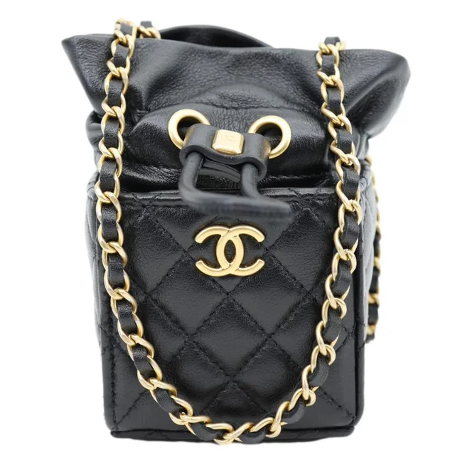 Chanel Drawstring CC Mini Quilted Leather Bucket Crossbody Bag Black in Black Leather from Dallas Designer Handbags