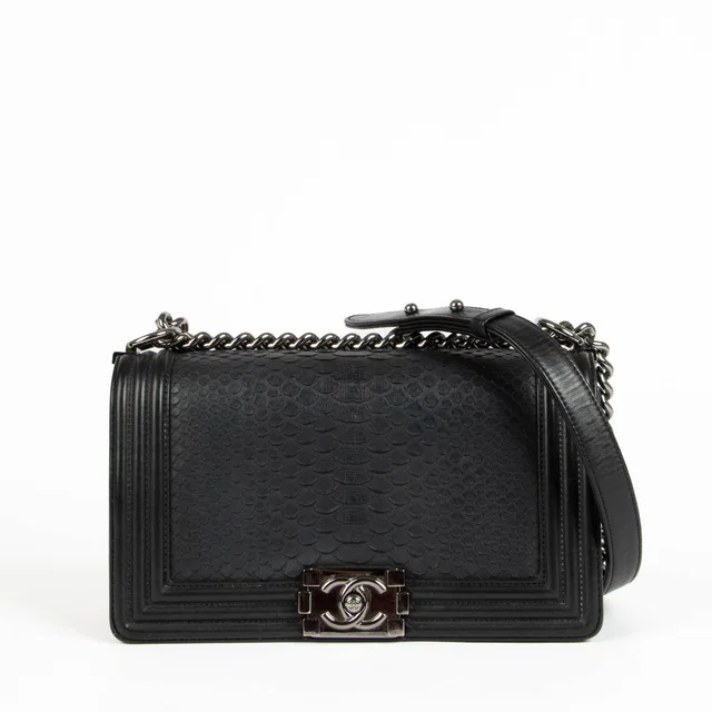 Black Python Medium Boy Chanel Bag in Black Python from Labellov