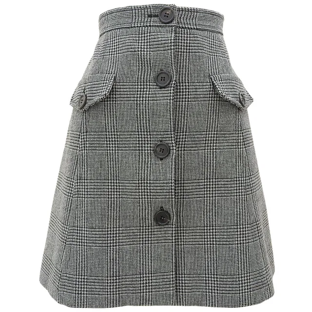 Miu Miu Wool Check Pattern Skirt #42 Gray in Grey Wool from VINTAGE QOO TOKYO