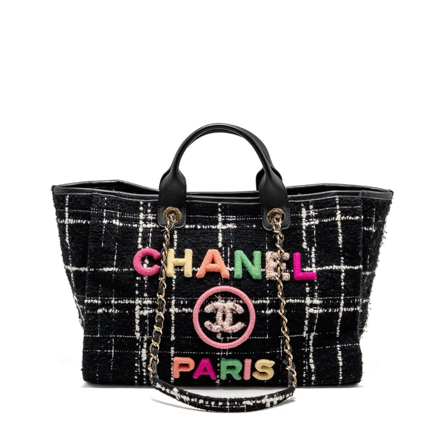 Chanel Deauville tote tweed black / multicolor LGHW (microchip) in Black Tweed from EMIER