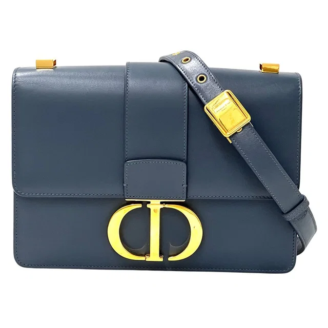 Dior Shoulder Bag Leather Blue Gold Compact Small in Blue Leather from The Reluxe