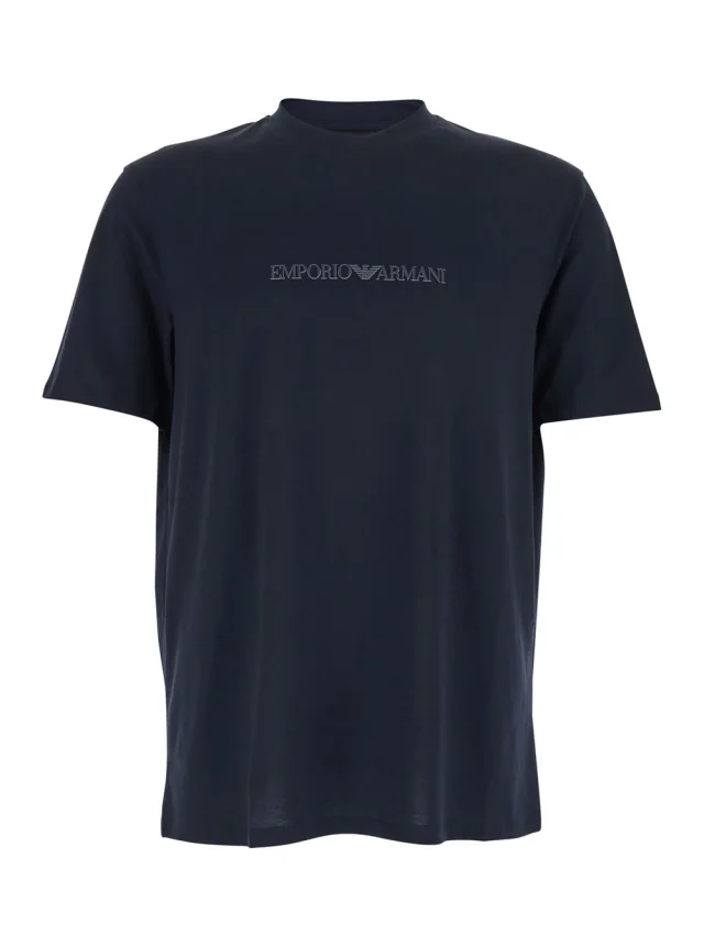Emporio armani Blue Crew Neck T-Shirt with Logo Embroidery in Cotton for Men in Blue 100% Cotton from Gaudenzi Boutique, photo 1 of 1