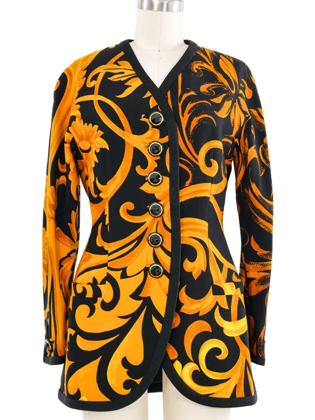 1991 Versace Abstract Printed Jacket in Multicolor Silk from Arcade Vintage