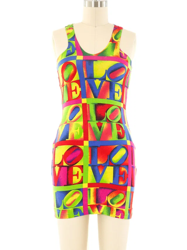 1991 Gianni Versace Love Printed Mini Dress in Multicolor from Arcade Vintage
