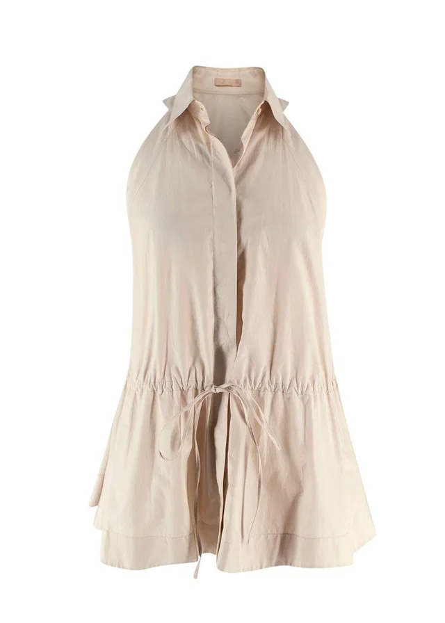 Alaïa Beige Poplin Drawstring Waist Sleeveless Shirt in Beige from HEWI