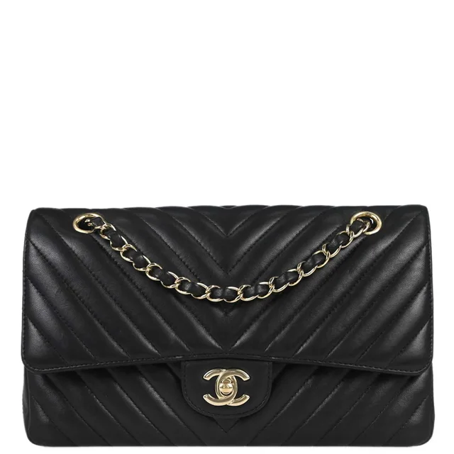 Chanel 2019 Black Lambskin Chevron Medium Classic Double Flap Shoulder Bag in Black Lambskin from AMORE Vintage Tokyo