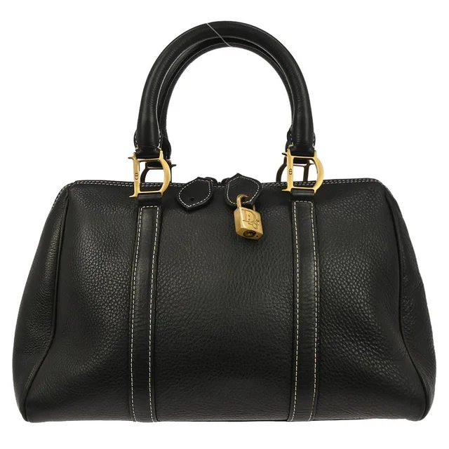 Dior Medium Black Grained Leather Boston Bag in Black Caviar leather from Blue Spinach