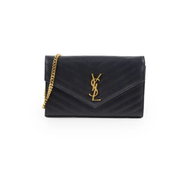 Saint Laurent Envelope Wallet On Chain Black GHW in Black Leather from The Purse Affair