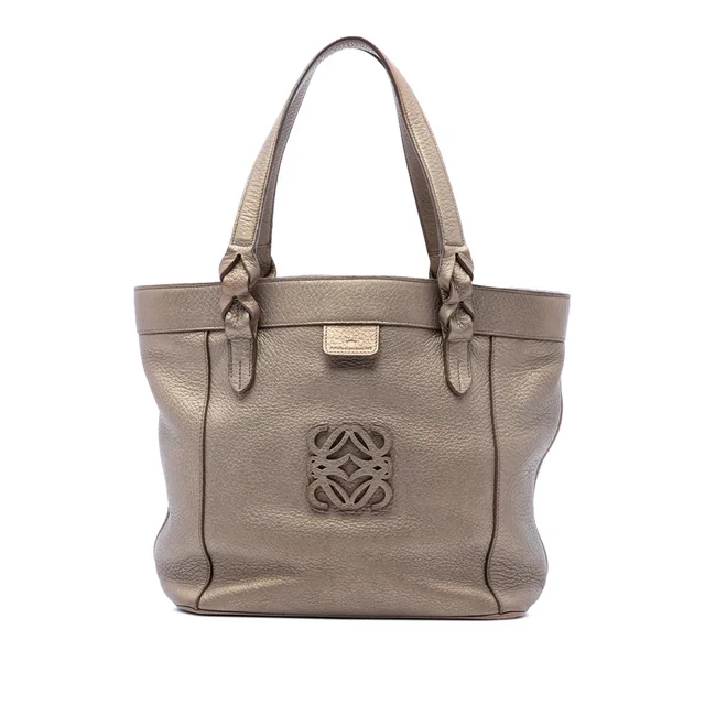 Brown LOEWE Metallic Leather Anagram Fusta Tote in Brown Leather from Designer Revival
